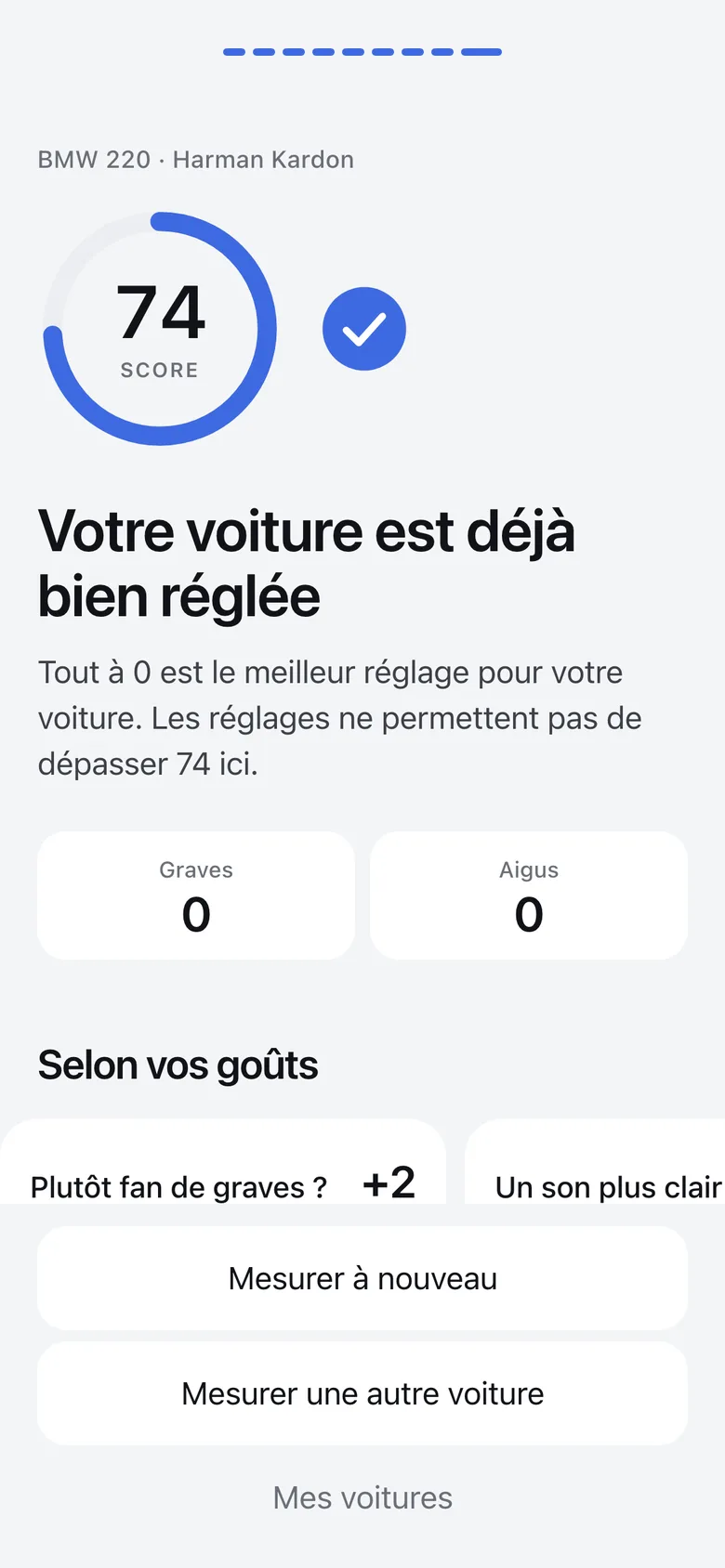 Résultat de Tuno pour une BMW 220 : déjà bien réglée